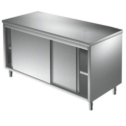 Tavolo armadiato inox con ripiano intermedio e ante scorrevoli TASE 10/7