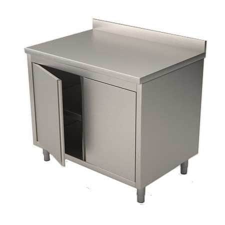 Tavolo armadiato inox con ante battenti e ripiano intermedio e alzatina TABE 7/7A