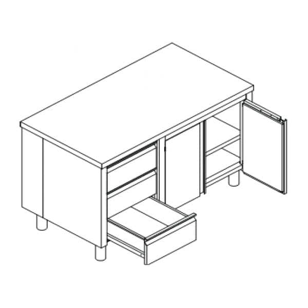 Tavolo inox armadiato battente con cassettiera TABE3C 14/6